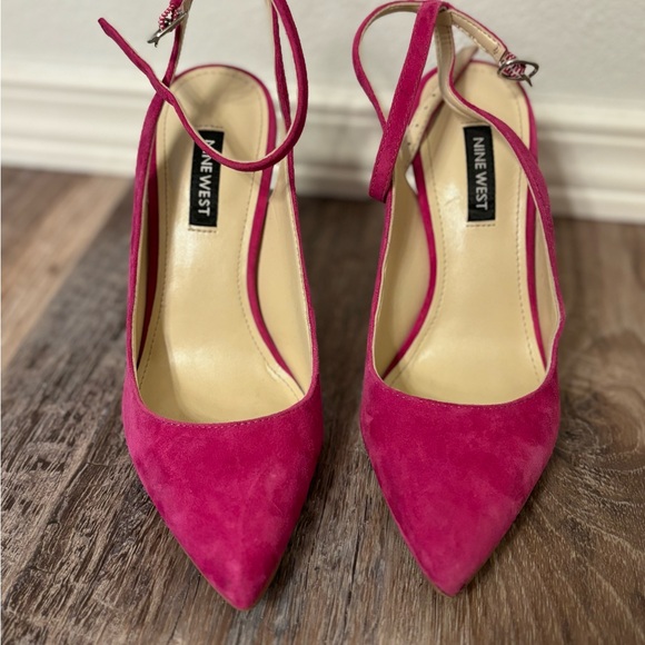 Fuscia pink suede sling back heels Nine West 5.5 - Picture 2 of 7